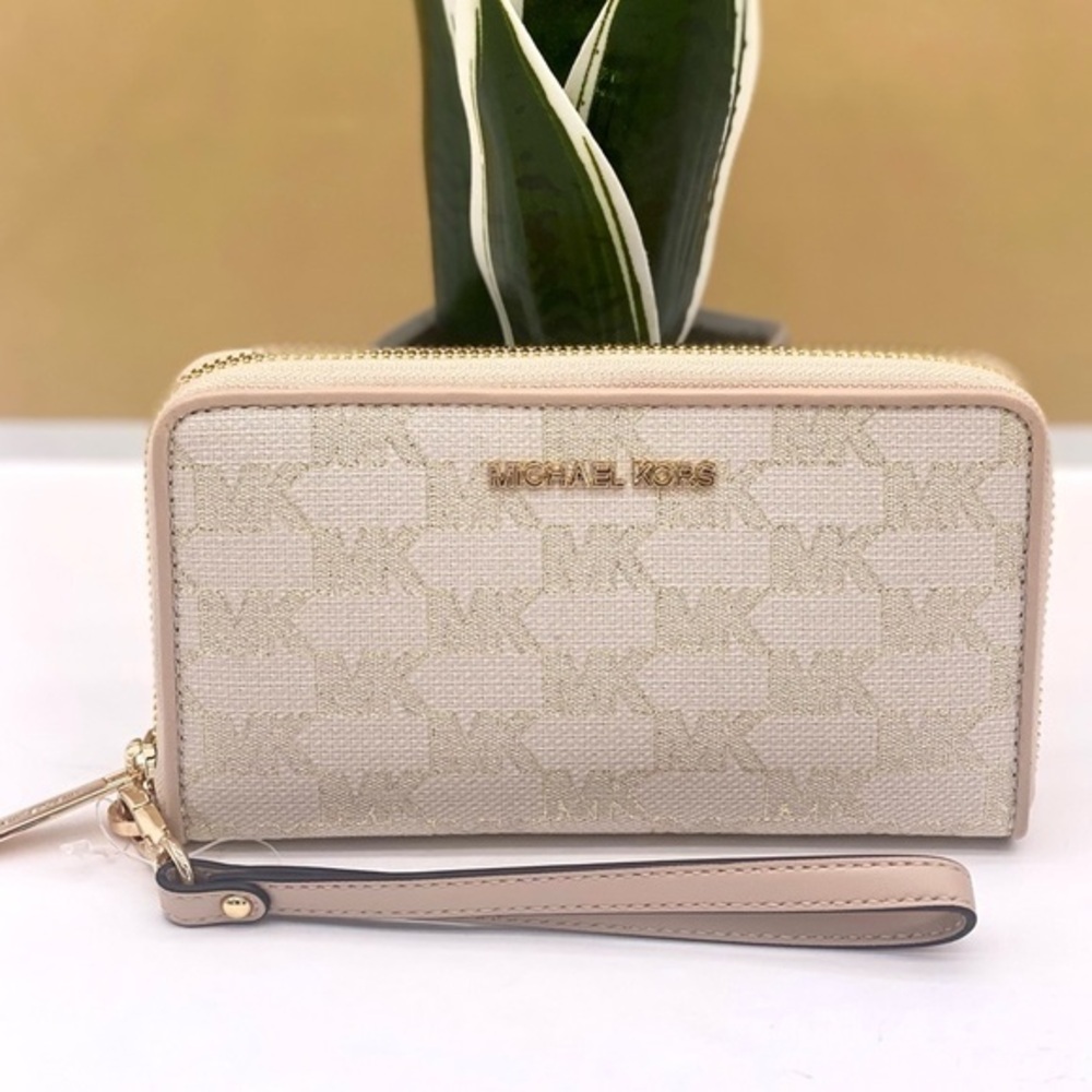 Michael Kors Jet Set Travel Wallet Phone Case Wristlet Glimmer MK Print